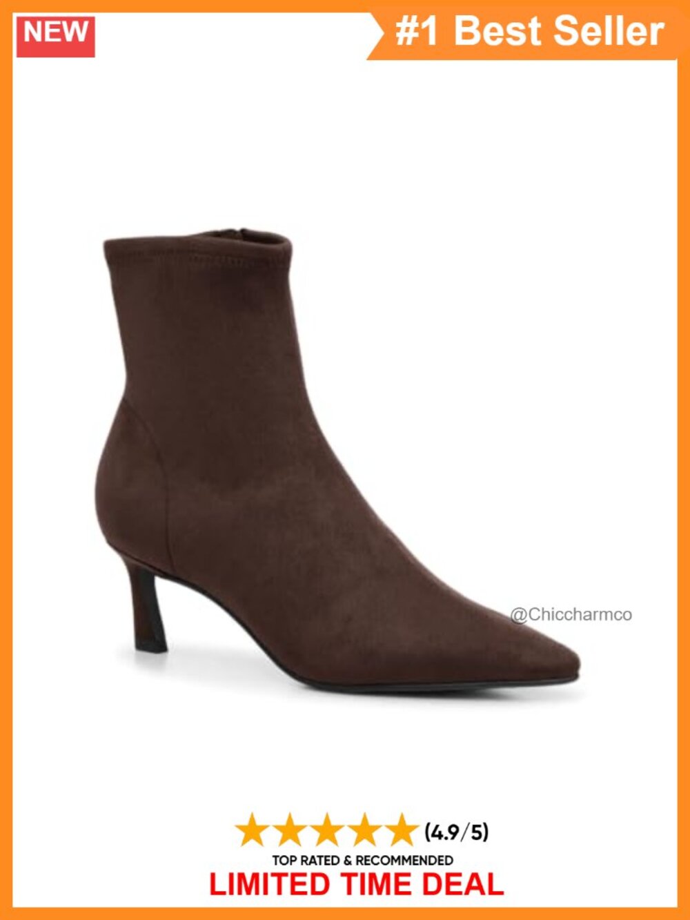 Pointed Toe Faux Suede Kitten Heel Ankle Booties Side Zip